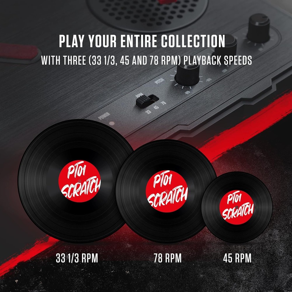 Numark PT01 Scratch | DJ Turntable for Portablists With User Replaceable Red