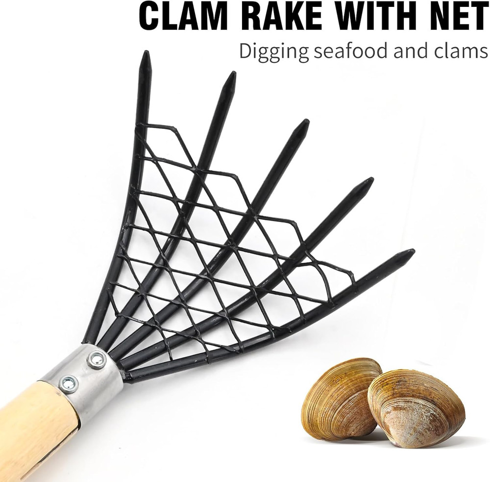 2 Pcs Claw Rake Hand with Basket, Clamming Claws with Mesh Net Oyster Shell Digg