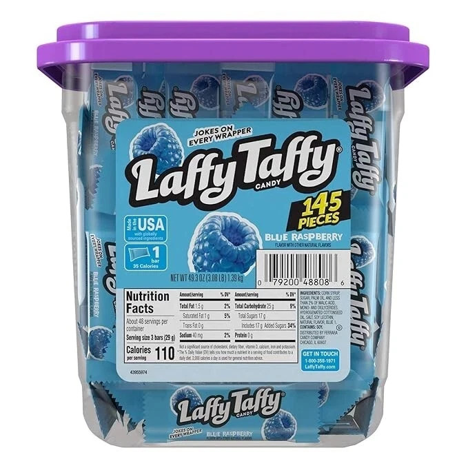 Laffy Taffy Candy Blue Raspberry Flavored Individually Wrapped Candy 145 Pieces