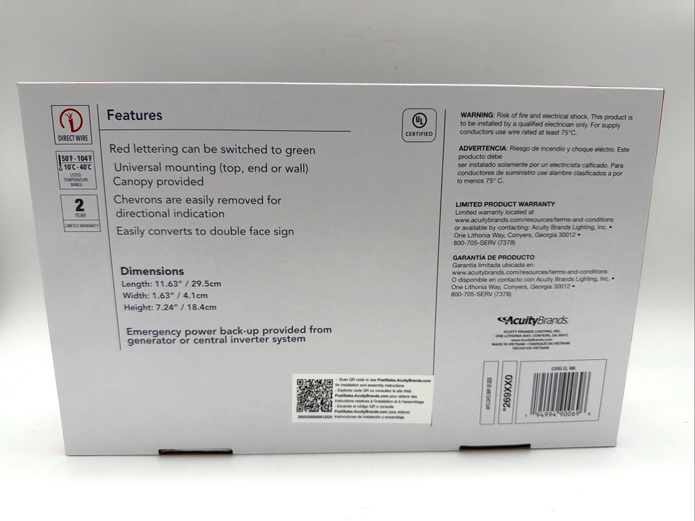 1 PC Lithonia Lighting EXRG EL M6 Thermoplastic LED Exit Light, Switchable Red/G