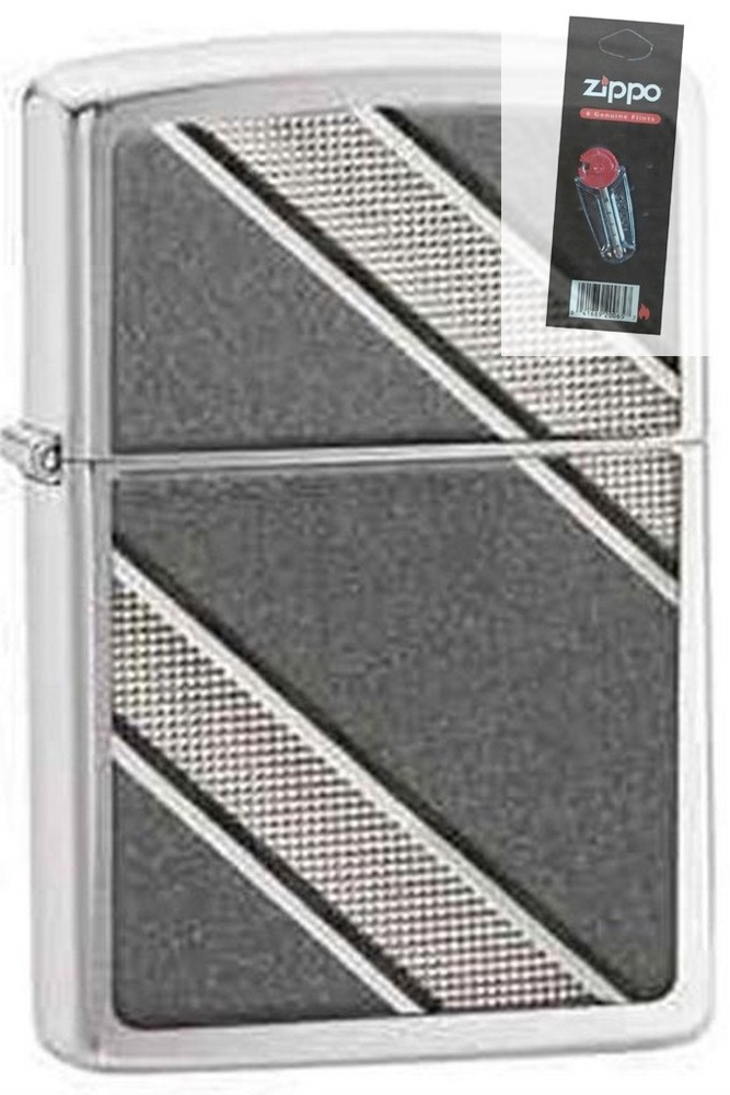 Zippo 24872 parallel emblem chrome Lighter + FLINT PACK