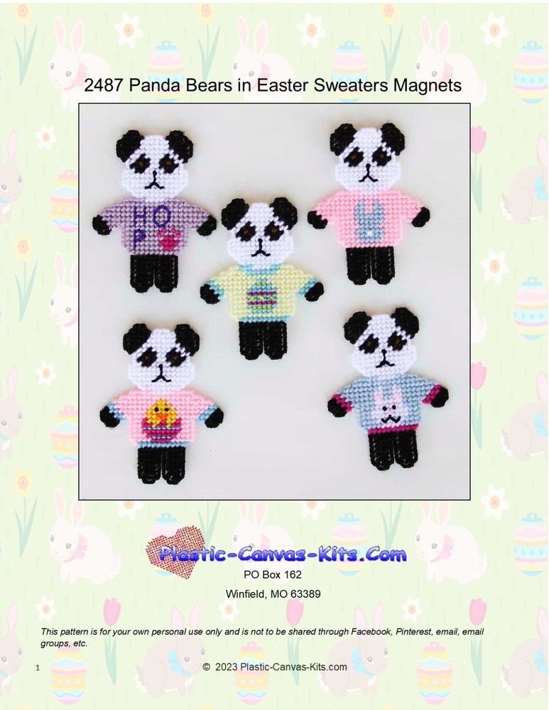 Panda Bears in Easter Sweaters Magnets-Plastic Canvas Pattern or Kit