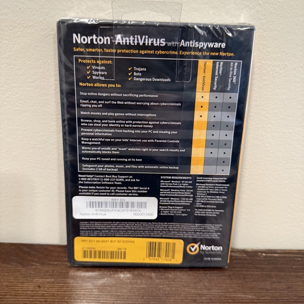 Norton Antivirus 2010 Antispyware Disc Windows 7 Windows Vista Windows XP Sealed