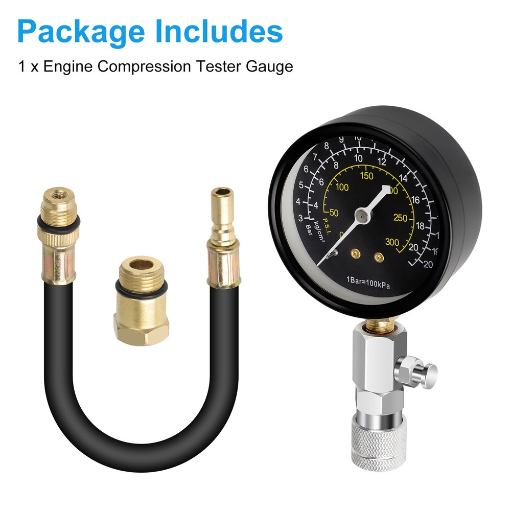 Compression Tester Gauge Kit Triple Scale Tool for Engine Cylinder Test 0-300PSI