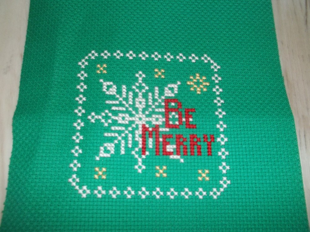 Christmas Cross Stitch Completed "Be Merry" Winter Snowflake