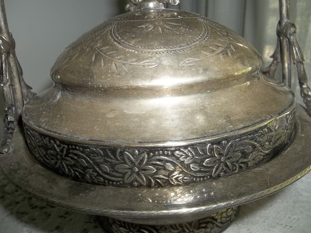 Antique VICTORIAN Silverplate Covered handled BOWL Dome