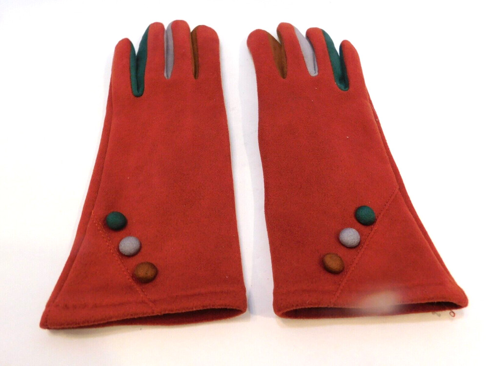 DESIGNER RED POLYESTER WINTER GLOVES VELVET LINING SIZE 7.5