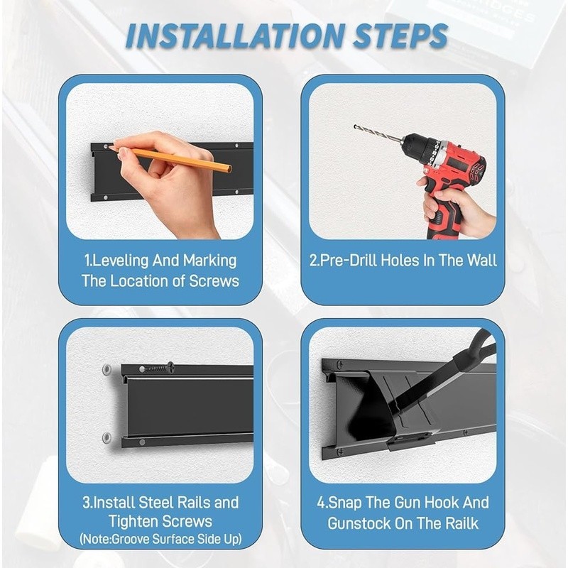 Wall Mounted Gun Rack Durable Adjustable Space Saving Gun Storage Organizer New