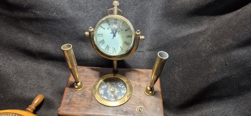 Brass Pen Holder Compass Clock Table Topper