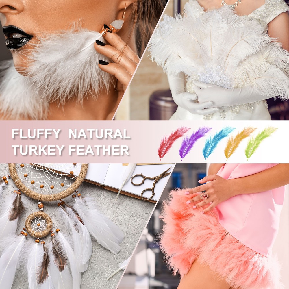 200 Pack Fluffy Turkey Marabou Feather,Dark Red Natural Turkey Feather