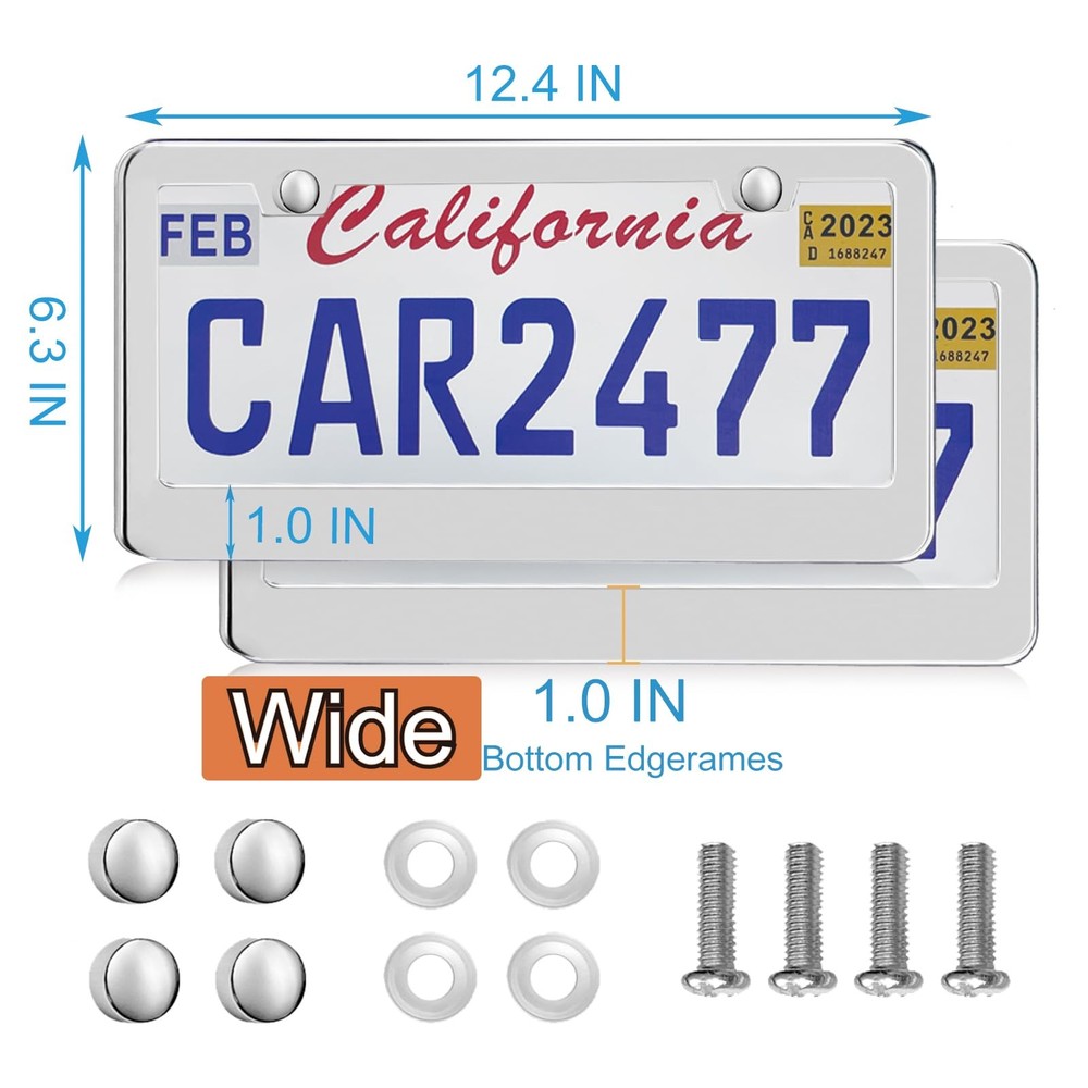 2 Pack Silver License Plate Frames, 2 Holes Rust-Proof universal,