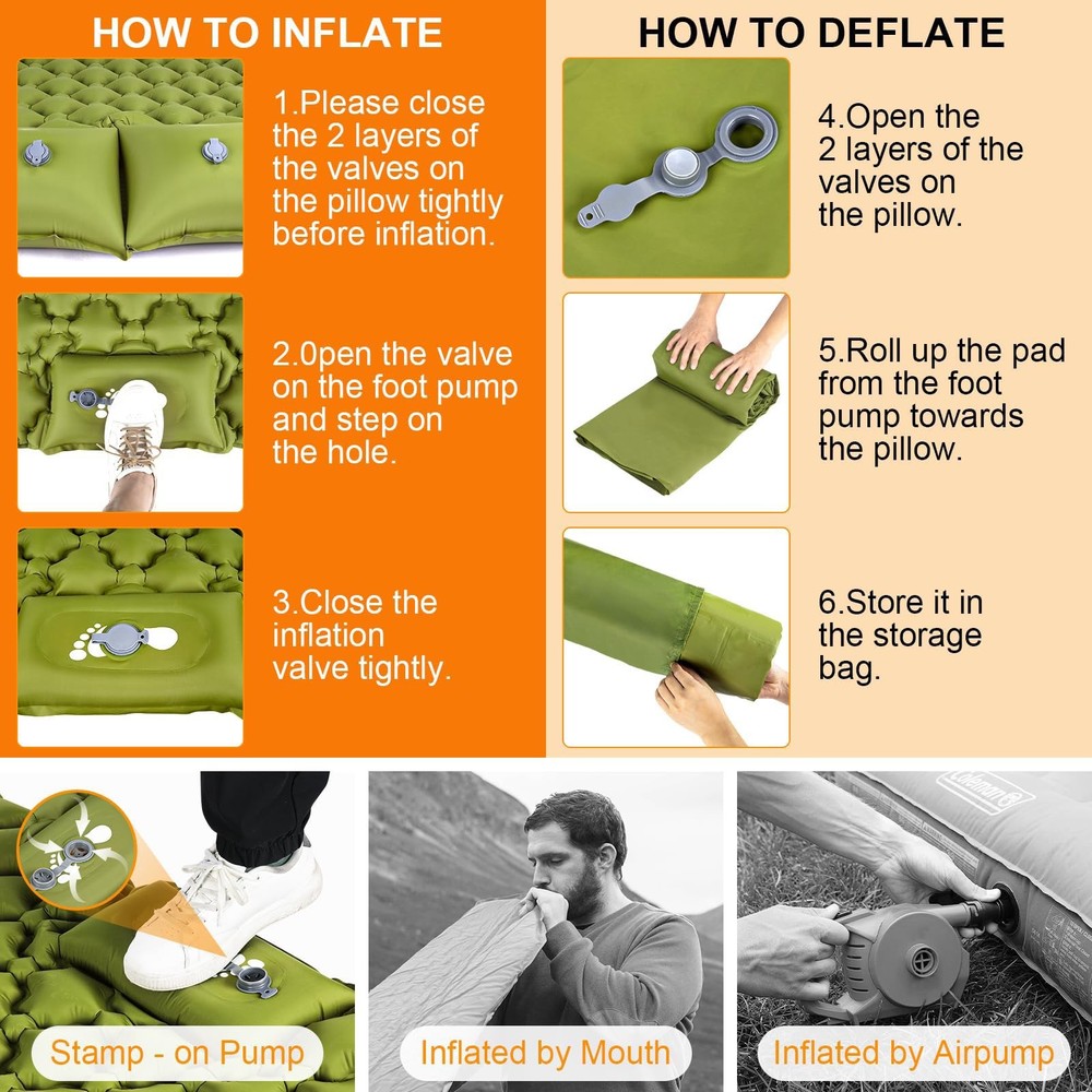Double Sleeping Pad, Ultralight 4" Extra-Thick Self Inflating Sleeping Mat fo...