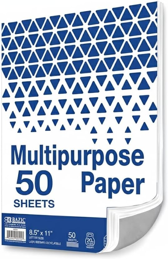 Smooth Finish 20lb 50-Pack White Copy Paper- Perfect for Documents & Reports