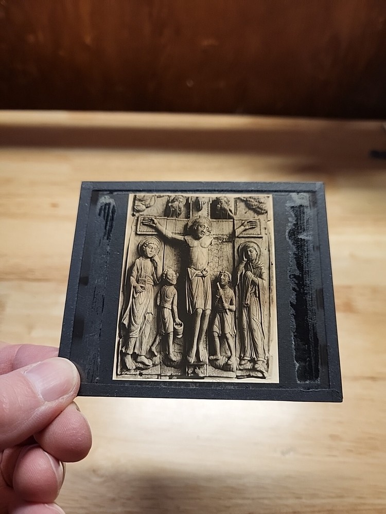 Vtg Magic Lantern Slide-Altar Front:Crucifixtion:12-13th C Cologne