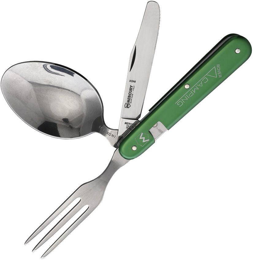 Mercury Rover Multi-Tool Green Rover Camping Multi-Tool Spoon Fork Knife Sheath