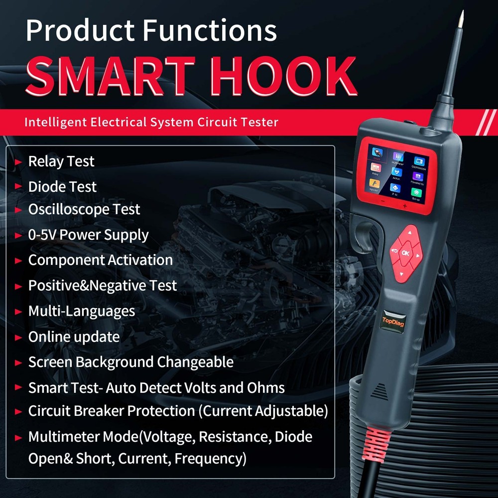 TopDiag P200 SMART HOOK Po-wer Probe Circuit Analyzer Multimeter Injector Test