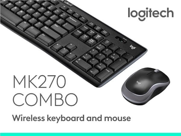 Logitech MK270 Wireless Keyboard & Mouse Combo, USB Receiver, Black
