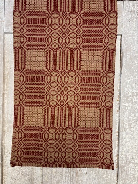 New Primitive RED COVERLET TABLE RUNNER Woven Topper 32"
