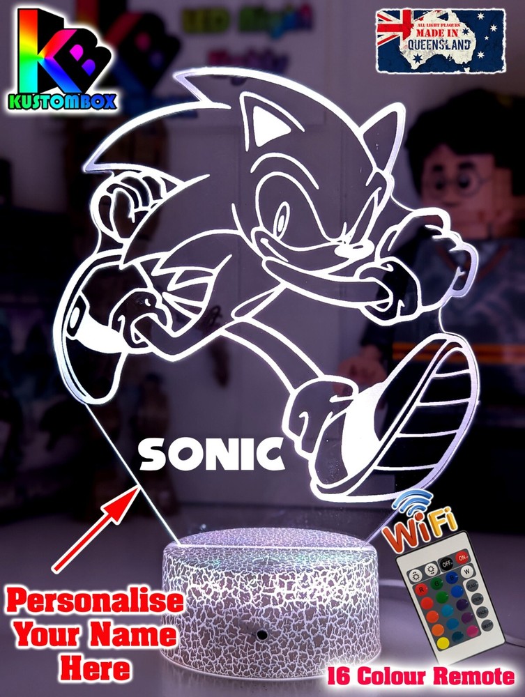 SONIC HEDGEHOG PERSONALISED NAME USB LED NIGHT LIGHT 7 COLOUR REMOTE CONTROL