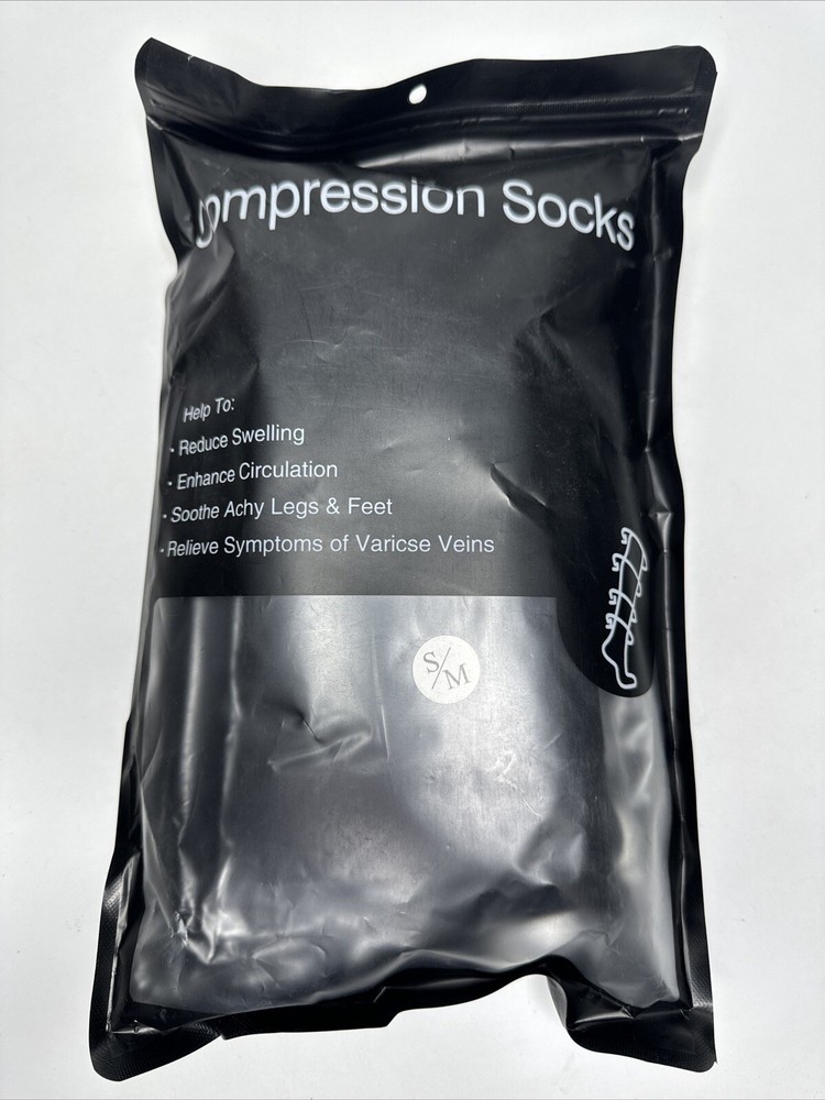 MIRACLE Socks COMPRESSION BLACK 2 Pack Unisex Size Small S/M