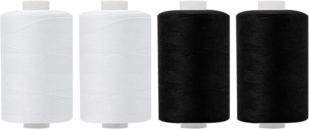 4 Spools All Purpose Sewing Thread 1000 Yards Black White for Creative Projects