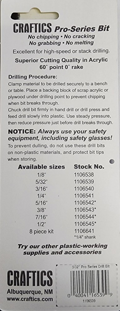 Craftics 5/32" Professional Series Drill Bit for Plastics
