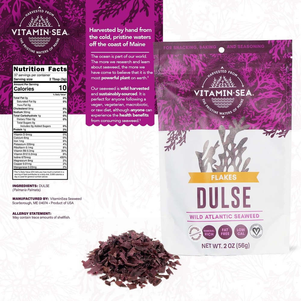 VITAMINSEA Dulse Seaweed Flakes 4oz Wild North Atlantic Thyroid Support