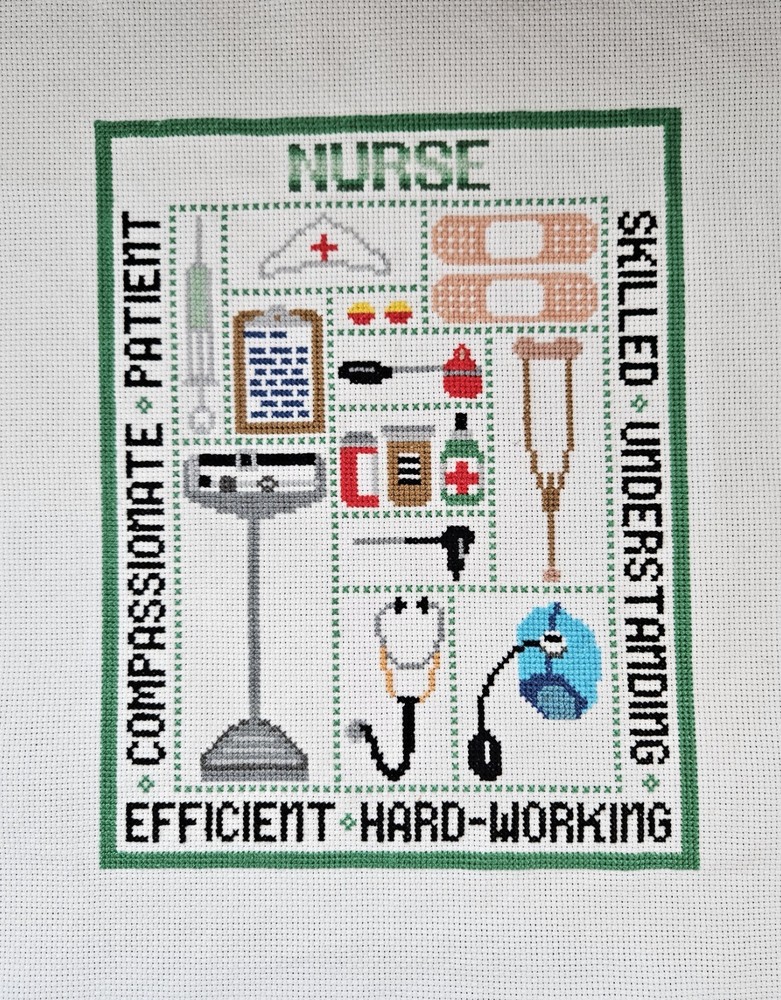 cross stitch completed finished hand made- Nurse sampler-unframed