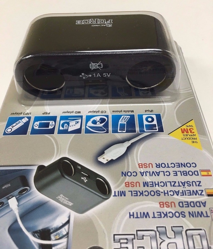 USB & 2 WAY CAR CIGARETTE LIGHTER SOCKET SPLITTER DC 12V CHARGER ADAPTER ASK-300