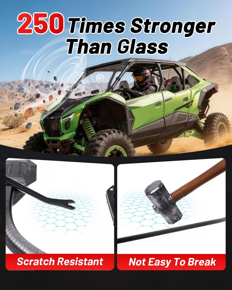 Vented Front Windshield Scratch-Resistant For Kawasaki 2026 Teryx H2 /4 H2/ 5 H2