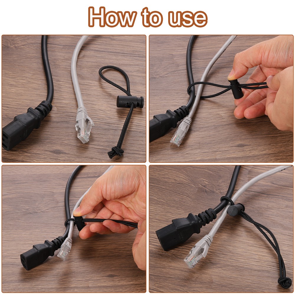 10pcs Elastic Cable Tie 5.9" 9.84" Multipurpose Cable Tie, Black