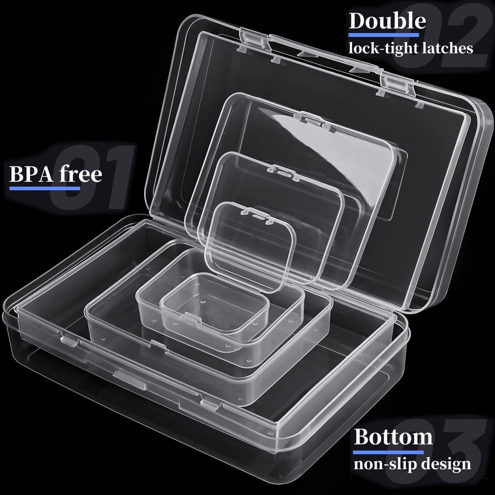 Jutieuo 28 Pack Mixed Sizes Rectangular Mini Plastic 5 Size 28 Pcs, Clear