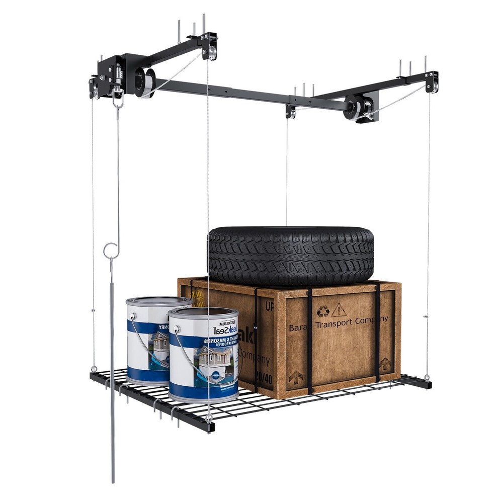 High Ceiling 4x4FT Overhead Garage Lift Platform System Storage Rack Safety Lock