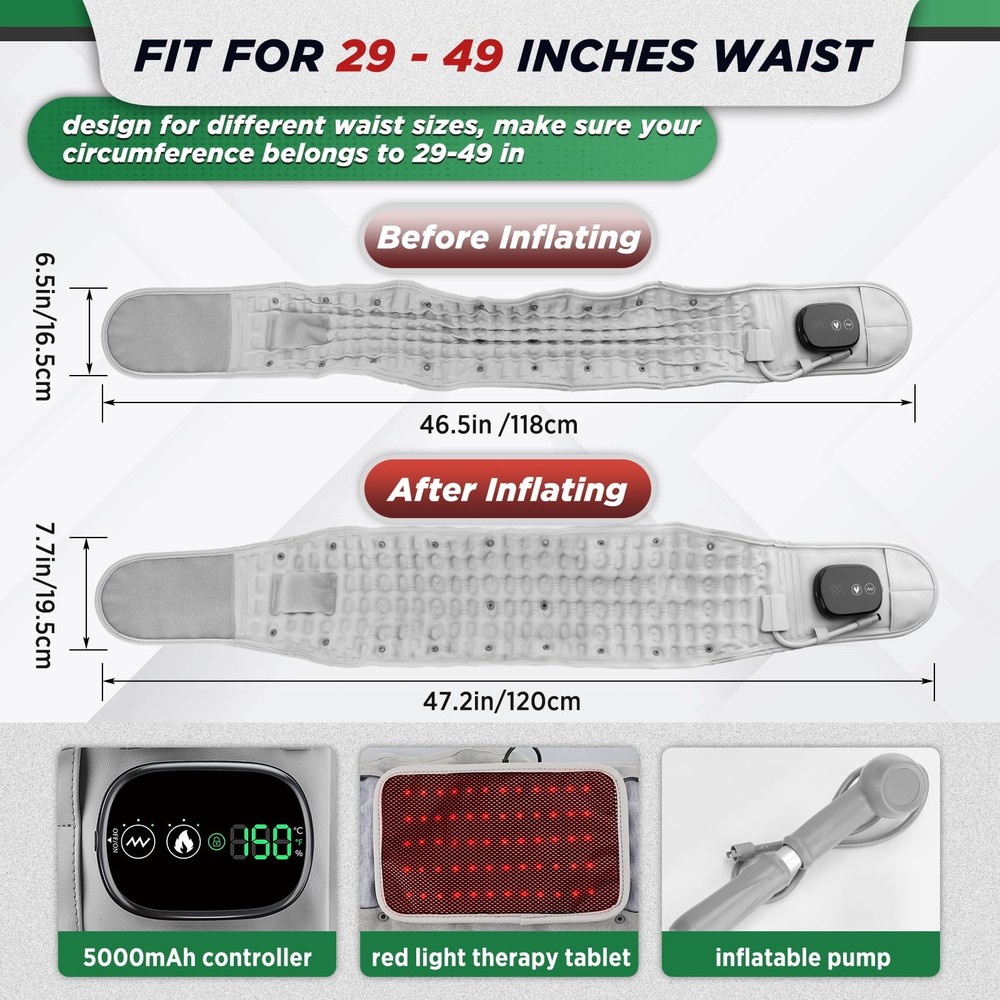 ERHIVORA Decompression Back Belt with Red Light Heating and Massage, Grey