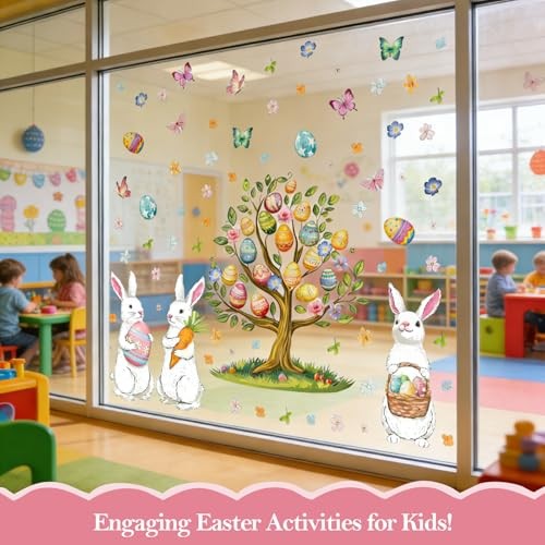 136 Pcs Easter Window Clings for Glass Windows - Double-Sided Easter 8 Sheets