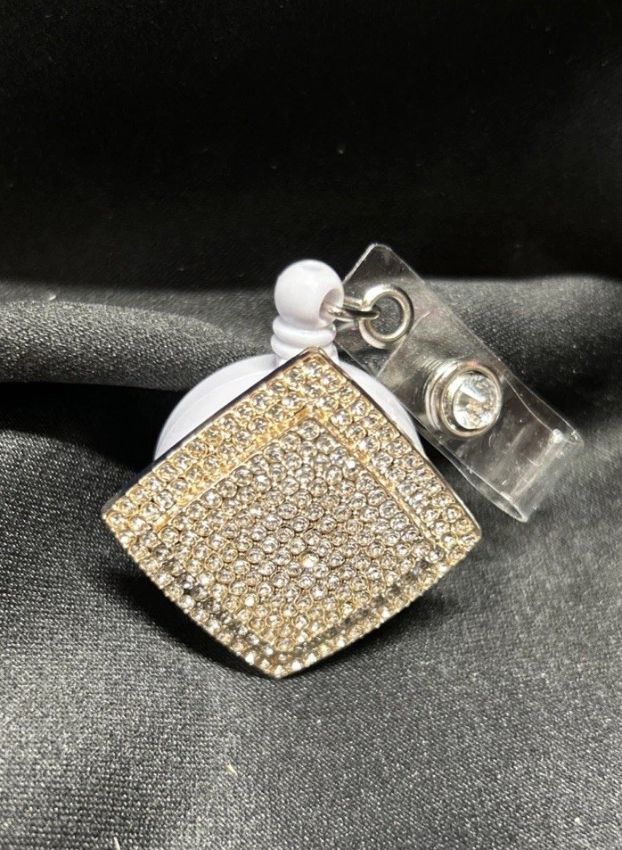 Badge Pull/ID Holder with Blingy Rhinestones ~ Square NEW