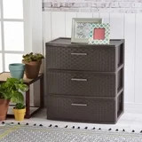 3 Drawer Wide Weave Plastic Tower Brown