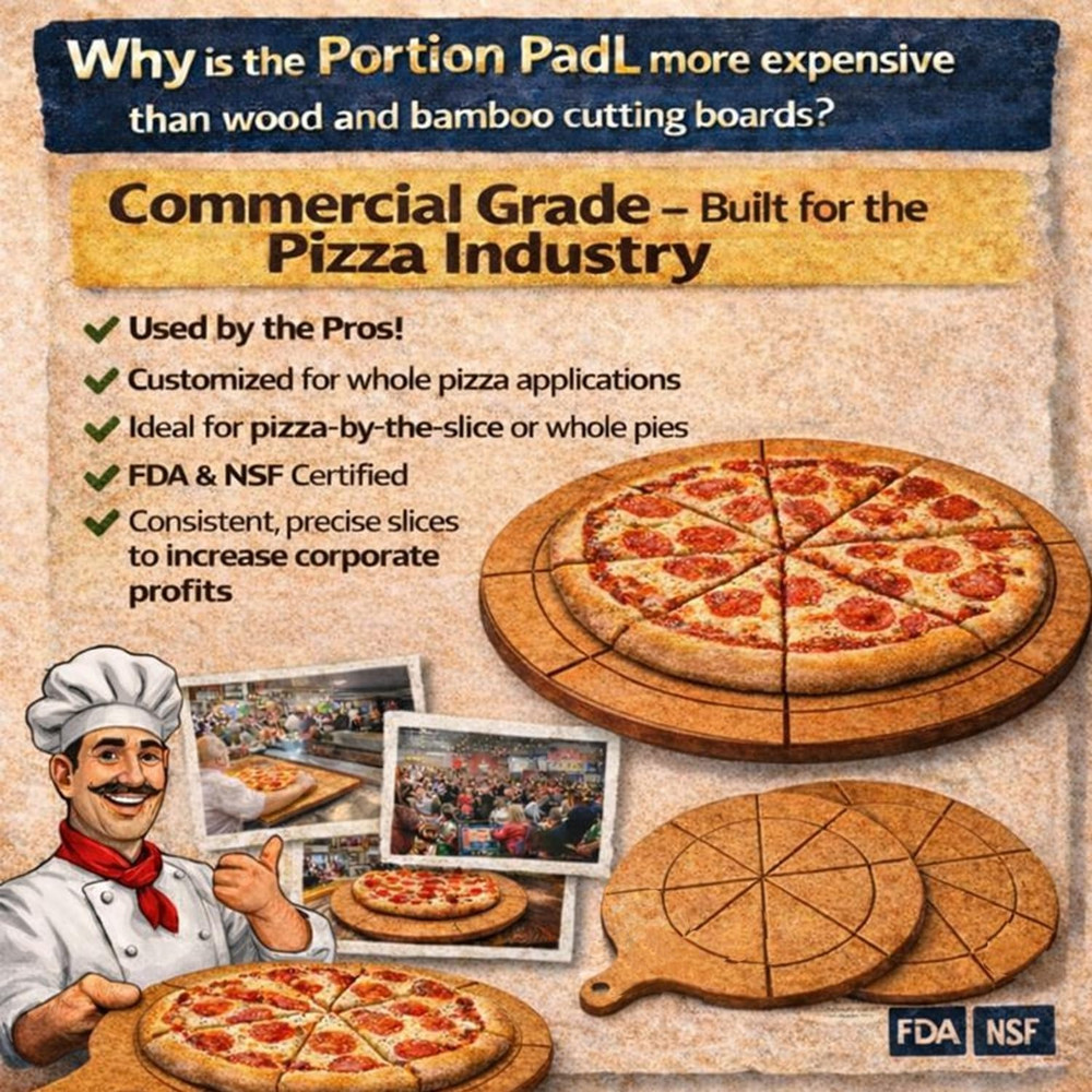 Single-Side Equal Slice Guide - 19” Diameter Padl for 16” Pizza, 6-Slice Portion