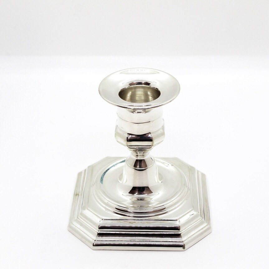 Low Candle Holder One Flame In Silver Octagonal Style