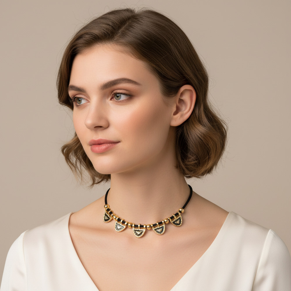 Black and Gold Hammered Metal Triangle Choker