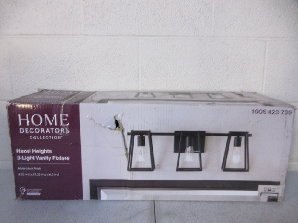 Home Decorators Hazel Heights 24 in. 3-Light Black Rustic Bathroom Vanity Light