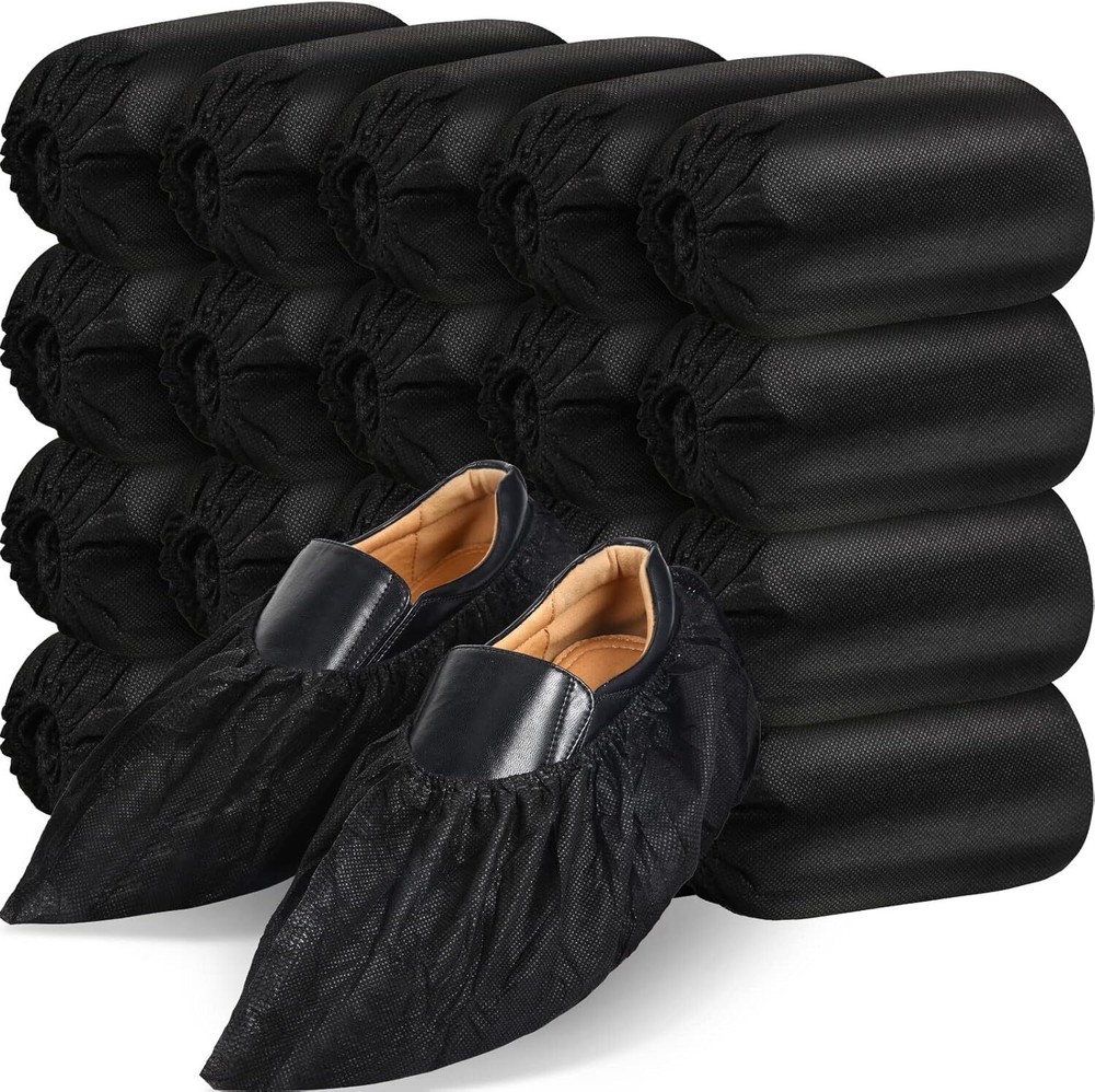 200 Pack Disposable Shoe Covers Black Disposable Boot and Shoe Booties Covers Wa