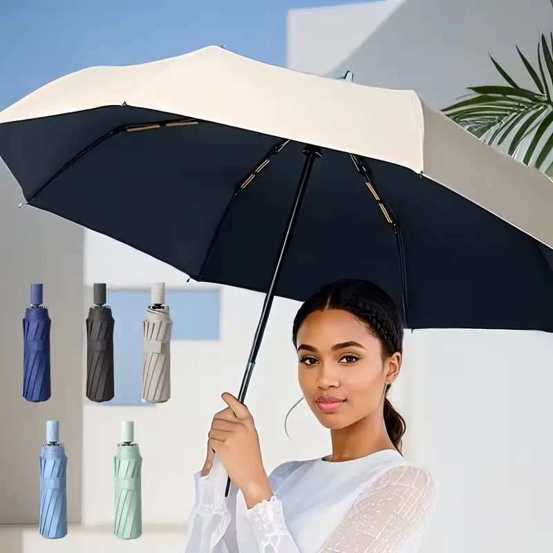 16-Bone Automatic Umbrella - Windproof Double-Layer Glass Fiber Frame, UPF Sun P