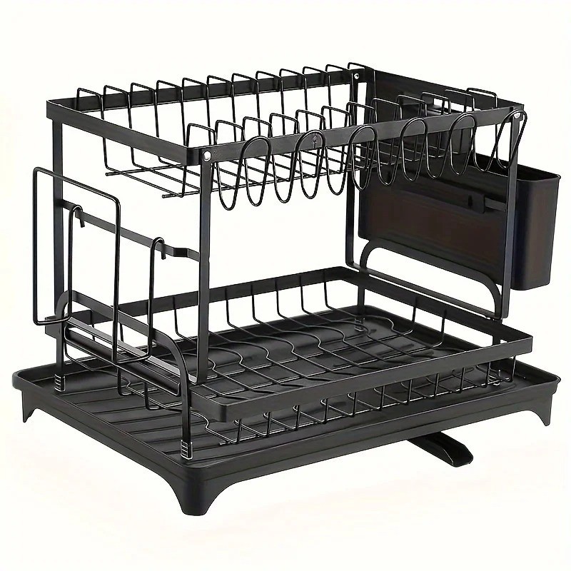2-Tier Dish Drying Rack Large Capacity Kitchen Organizer Drainer Rack Countertop