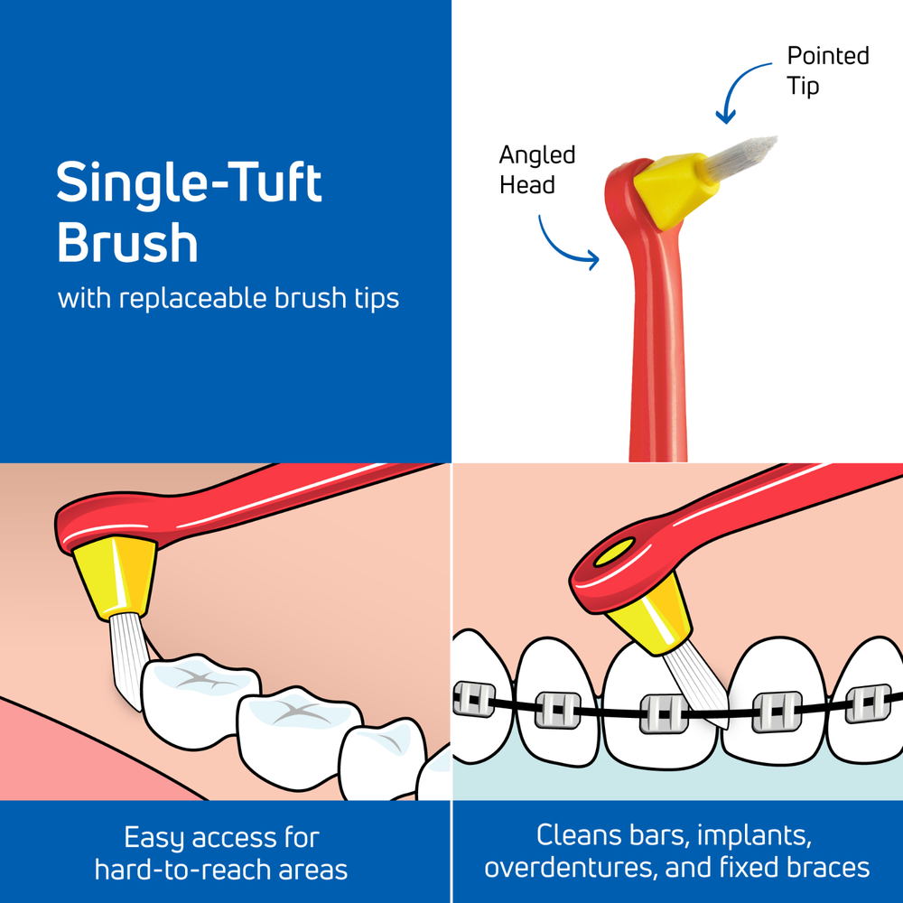 TEPE Interspace Soft Angled Toothbrush – Single End Tuft, 1 Brush, 12 Tips