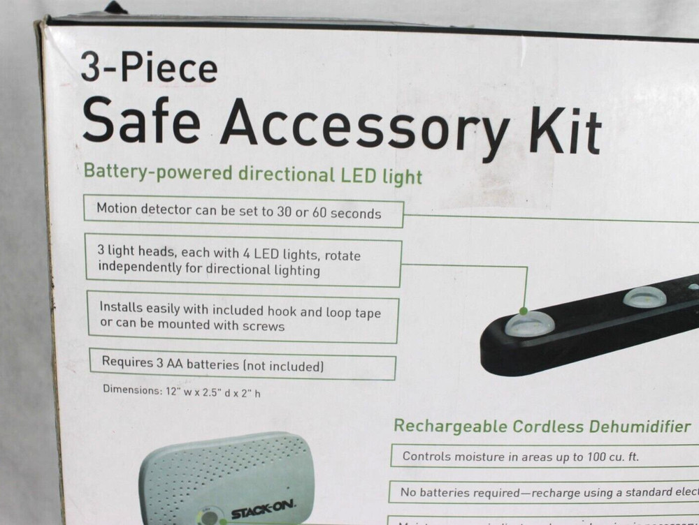STACK-ON 3 Pieces Safe Accessory Kit:Led Motion Light, Dehumidifier, Pistol Rack