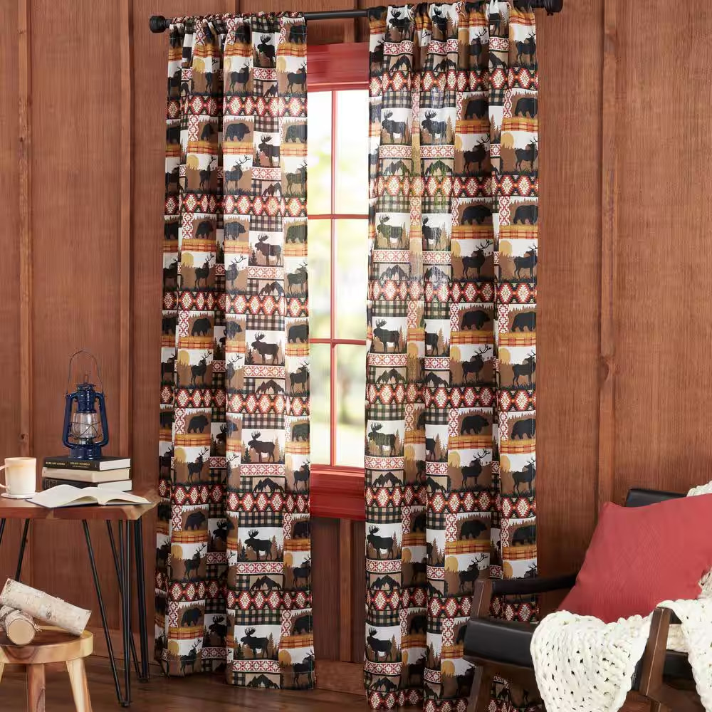 Moose Lodge Brown Multi Animals Light Filtering Rod Pocket Indoor Curtain Panel,