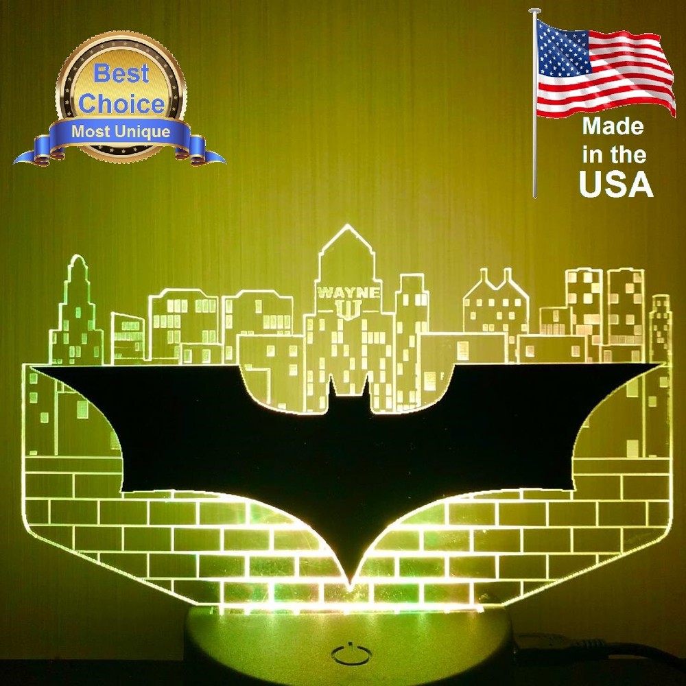 Dark Knight Batman Gotham medium PERSONALIZED acrylic night light w/wo LED base