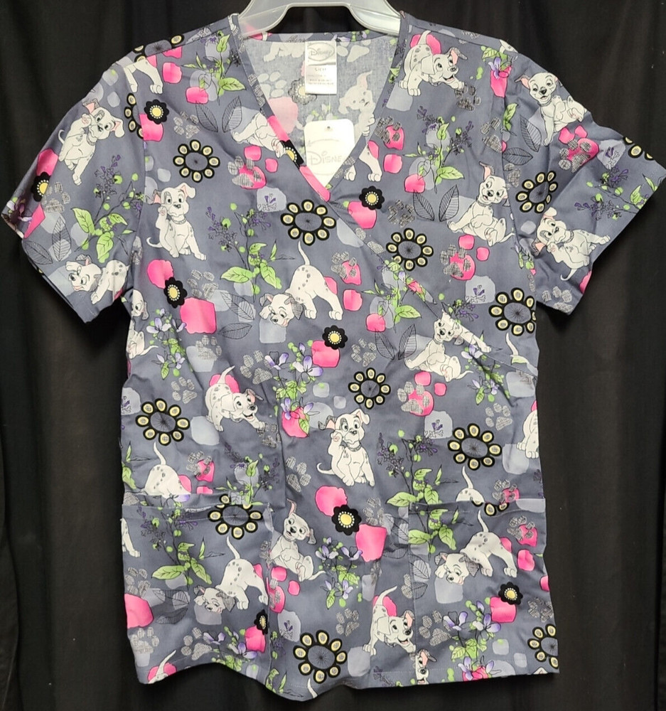 Disney 101 Dalmatians Mock Wrap Scrub Top Small