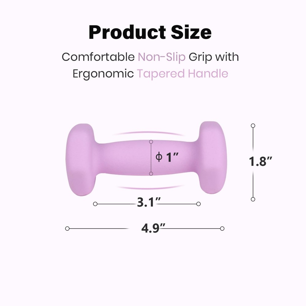 Neoprene Coated Dumbbell Weights Lavender 1lb Pair for Home Workouts
